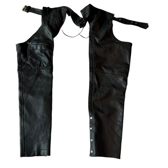 IK Leather Black Leather Chaps Size Large - Picture 5 of 7